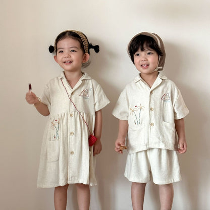 【BABY&KID】夏新作リネンシャツセットアップ、ワンピースSK104707