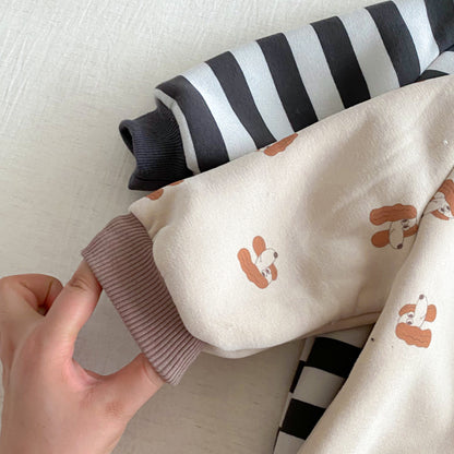 【BABY】犬柄ボーダー裏起毛カバーオールSK102915