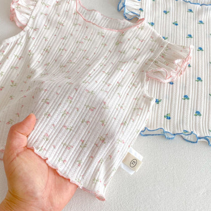 【BABY&KID】夏新作 ニットフリル袖Tシャツ、ョートパンツSK080615