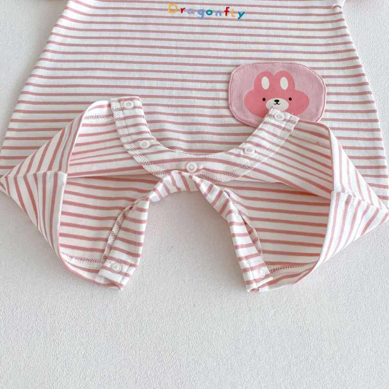 【BABY】夏新作 ストライプワッペンロンパースSK070121