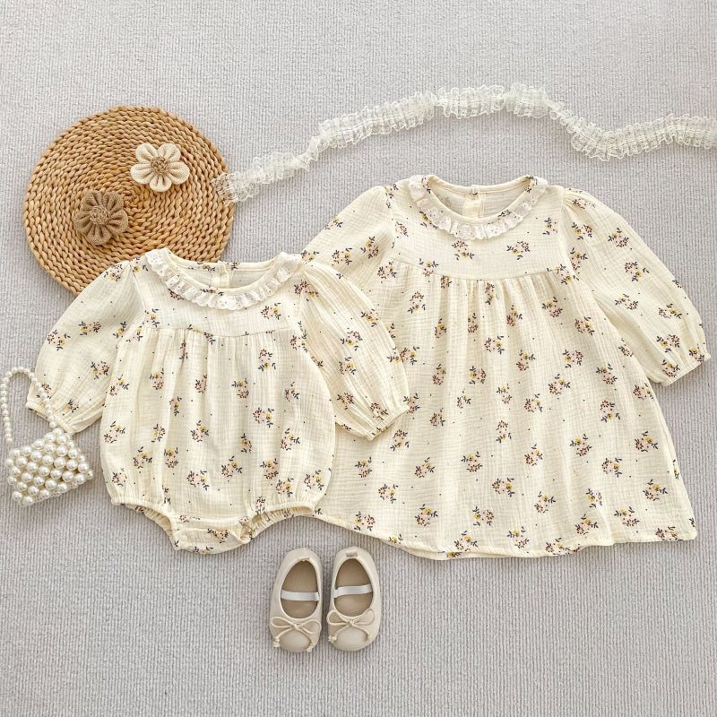 【BABY&KID】フリル襟小花柄ロンパース、ワンピースSK107913