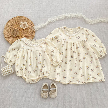 【BABY&KID】フリル襟小花柄ロンパース、ワンピースSK107913