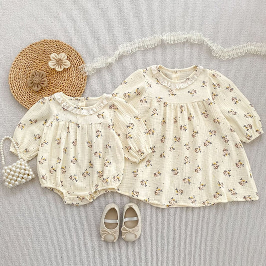 【BABY&KID】フリル襟小花柄ロンパース、ワンピースSK107913
