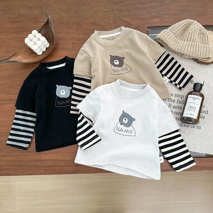 【BABY&KID】レイヤードクマボーダートップスSK051407