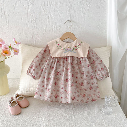 【BABY&KID】花柄刺繍スクエアネックワンピースSK011016