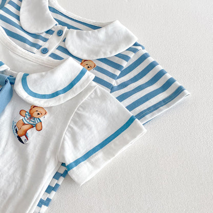 【BABY&KID】夏新作  クマ柄セーラー風セットアップSK061808