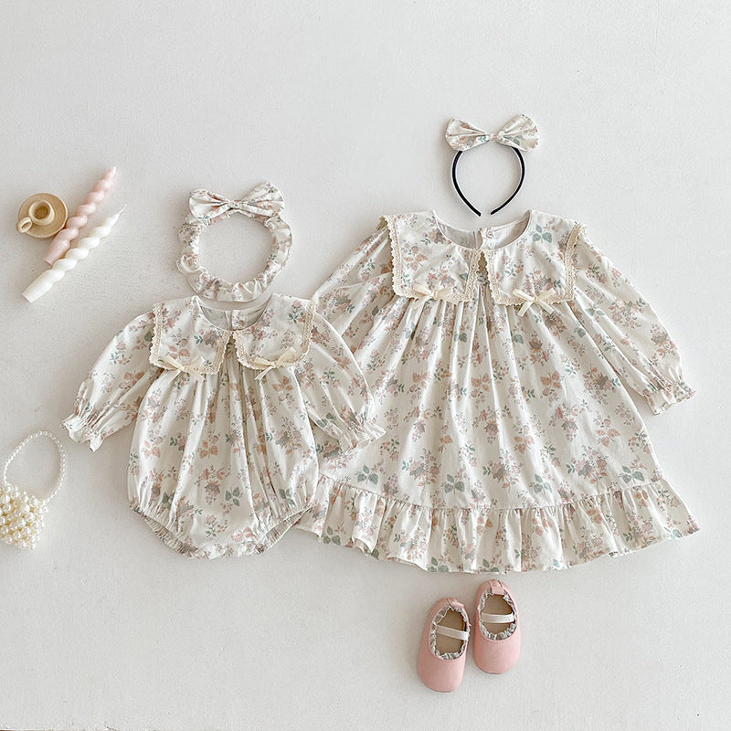 【姉妹服】花柄プリンセス襟ロンパース、ワンピースSK101107