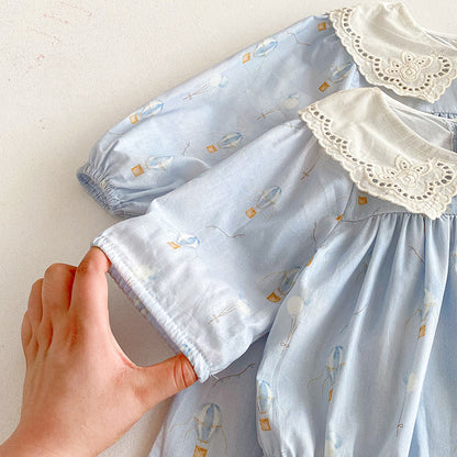 【姉妹服】バルーン刺繍襟ロンパース、ワンピースSK101116