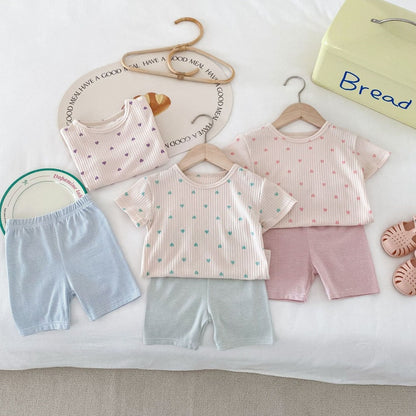 【BABY&KID】夏新作 ハートTシャツ＆ボーダーショートパンツSK080212