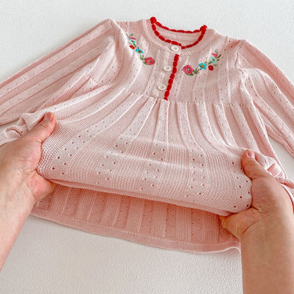 【BABY&KID】フリル襟花刺繍ニットワンピースSK104119