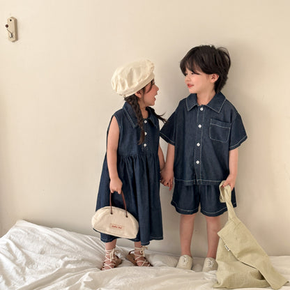 【BABY&KID】夏新作 デニムセットアップ、ワンピースSK063011