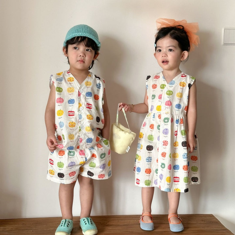 【BABY&KID】夏新作りんご総柄セットアップ、ワンピースSK104708