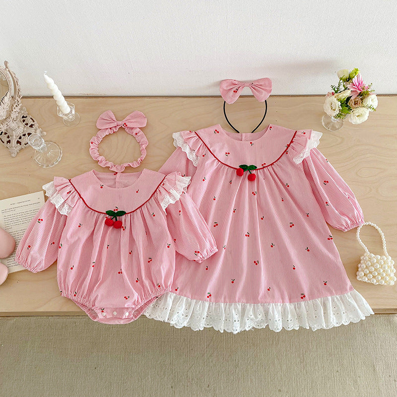 【姉妹服】さくらんぼ柄ロンパース、ワンピースSK101122