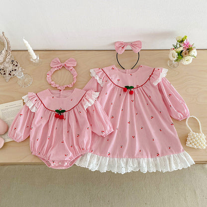 【姉妹服】さくらんぼ柄ロンパース、ワンピースSK101122