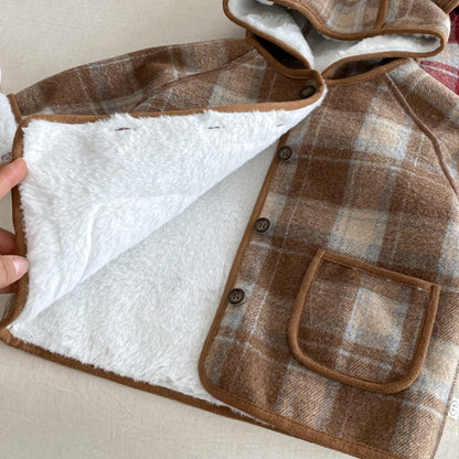 【BABY&KID】冬新作チェック柄フード付きモコモコアウターSK102523