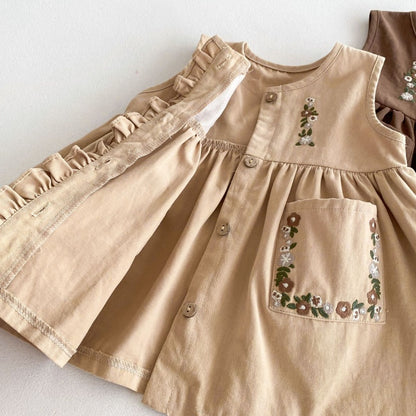 【BABY&KID】花刺しゅう入り丸襟トップス、ノースリーブワンピースSK050807