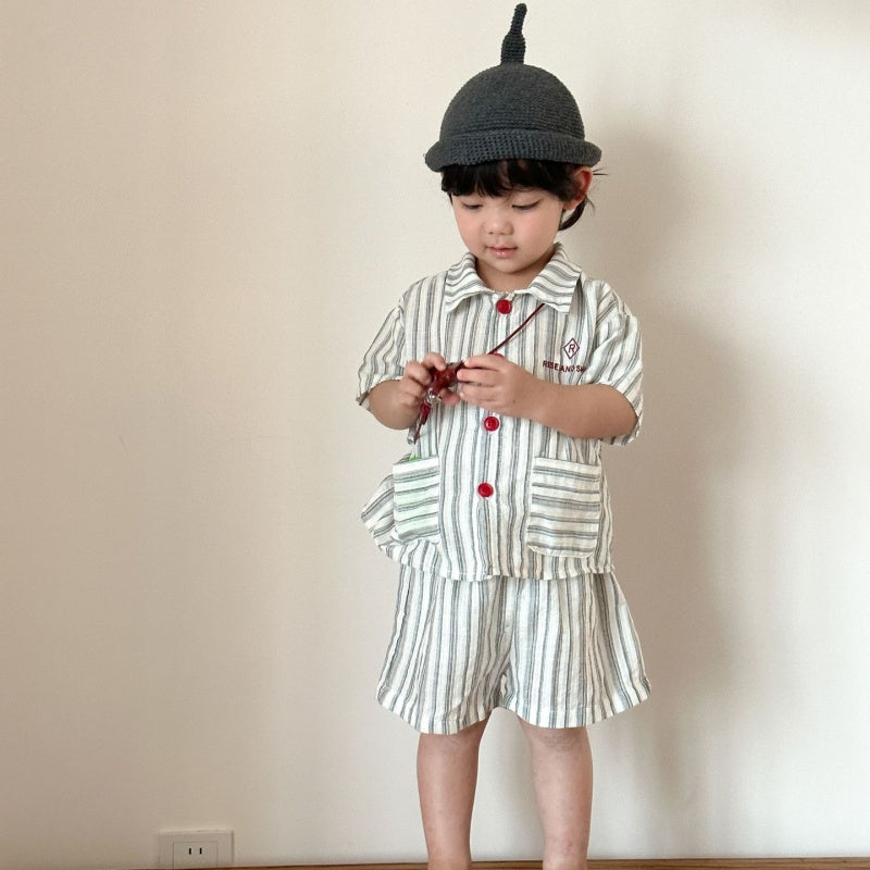 【BABY&KID】夏新作ストライプポケットセットアップ、ワンピースSK104716