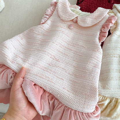 【BABY&KID】冬新作ツイード風お姫様ワンピース＆リボンアクセSK102733