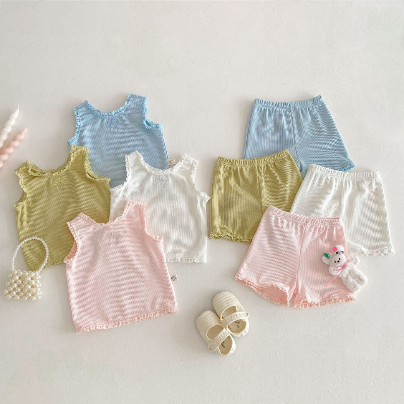 【BABY】夏新作 蝶結び刺繍無地セットアップSK092218