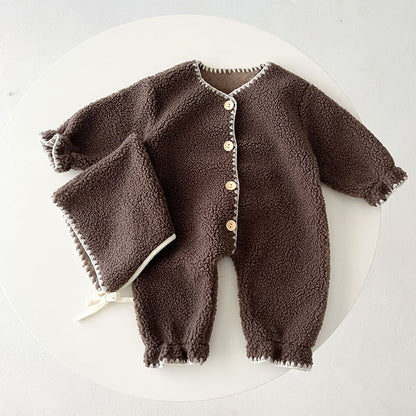 【BABY&KID】冬新作フリースボタン付きオールインワン　全2色SK11376