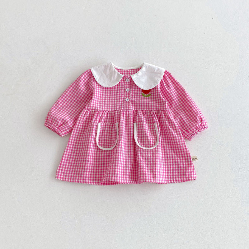 【BABY&KID】花柄刺繍チェックワンピースSK011024