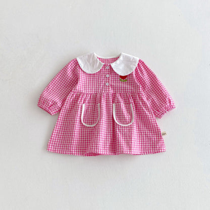 【BABY&KID】花柄刺繍チェックワンピースSK011024