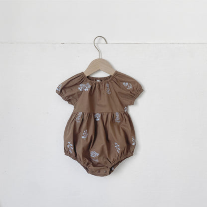 【BABY】夏新作 無地刺繍パフスリーブロンパースSK082514