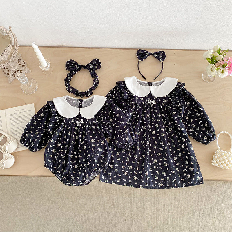 【姉妹服】花柄丸襟ロンパース、ワンピースSK101112