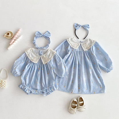 【姉妹服】バルーン刺繍襟ロンパース、ワンピースSK101116