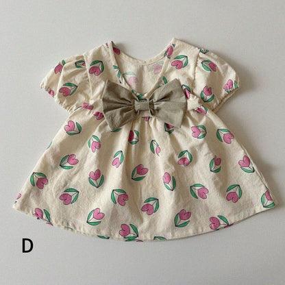 【BABY＆KID】夏新作 フラワー柄半袖蝶結びワンピースSK091330