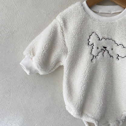 【BABY】ひつじ刺繍ボアロンパース&帽子SK101520