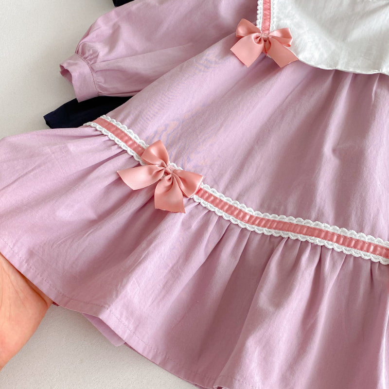 【BABY&KID】学院風カラー蝶結びワンピースSK011025