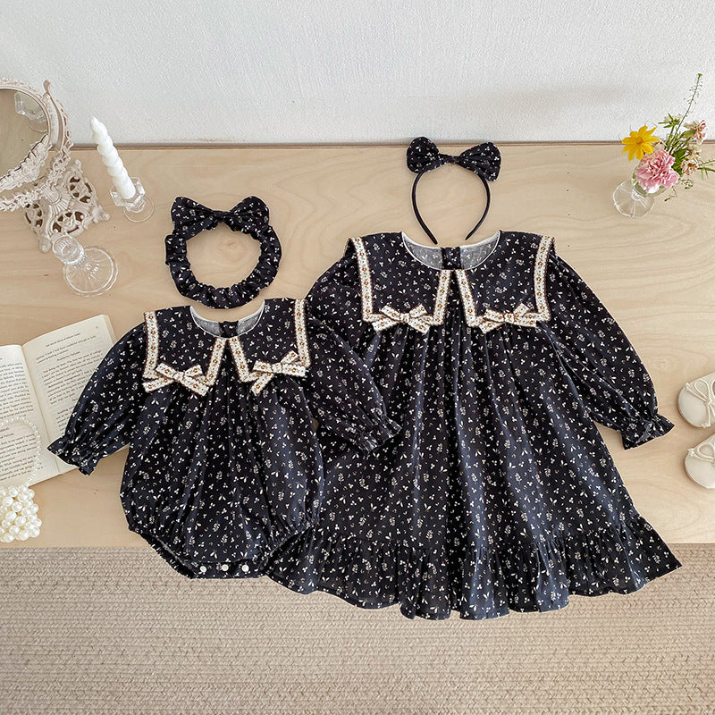【姉妹服】花柄フリル大襟ロンパース、ワンピースSK101110