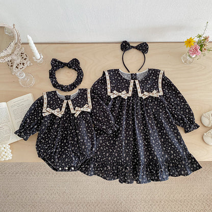 【姉妹服】花柄フリル大襟ロンパース、ワンピースSK101110