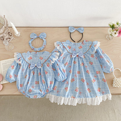【姉妹服】ハートくまロンパース、ワンピースSK101123