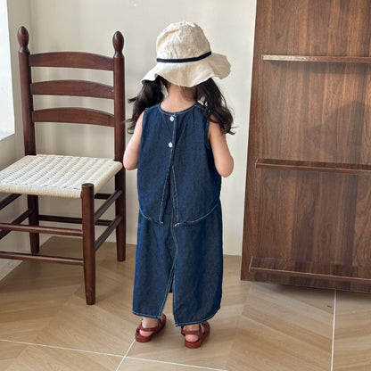【BABY＆KID】夏新作 ダークデニムベストワンピ、セットアップSK063013