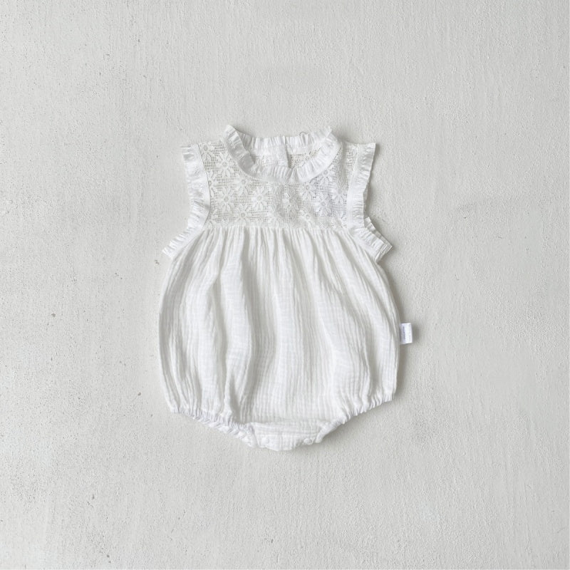 【BABY】夏新作レース切り替えシワ加工ロンパースSK106520