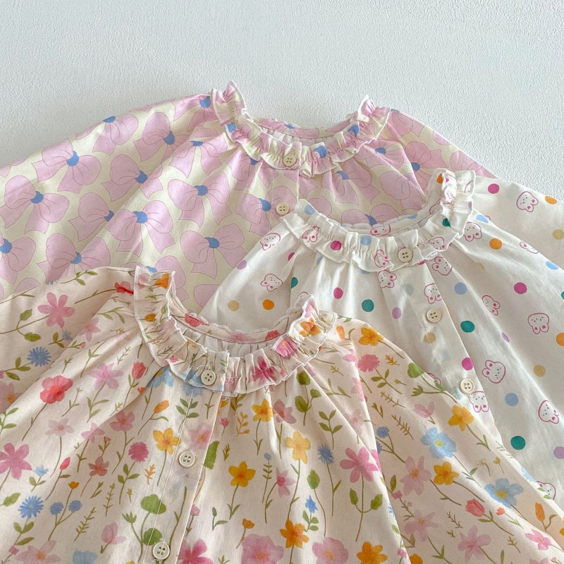 【BABY&KID】蝶結び、うさぎ、花柄プリントシャツSK104116