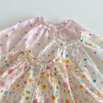 【BABY&KID】蝶結び、うさぎ、花柄プリントシャツSK104116
