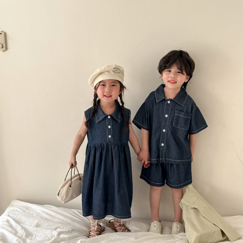 【BABY&KID】夏新作 デニムセットアップ、ワンピースSK063011