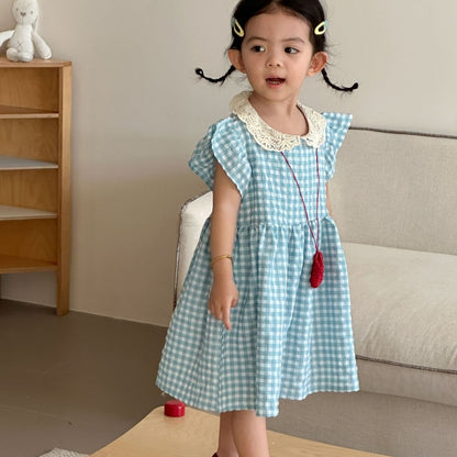 【BABY&KID】夏新作ブルーホワイトチェックセットアップ、ワンピースSK104702
