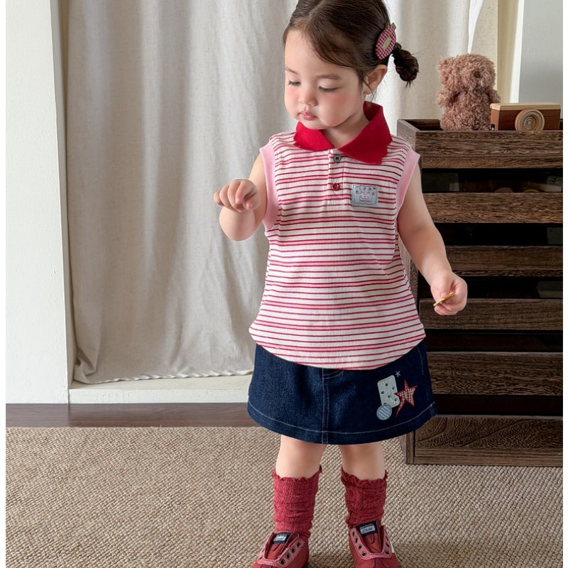 【BABY&KID】夏新作 ボーダータンクPoloシャツ、デニムキュロットSK105220