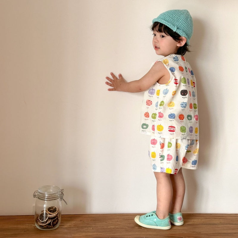 【BABY&KID】夏新作りんご総柄セットアップ、ワンピースSK104708