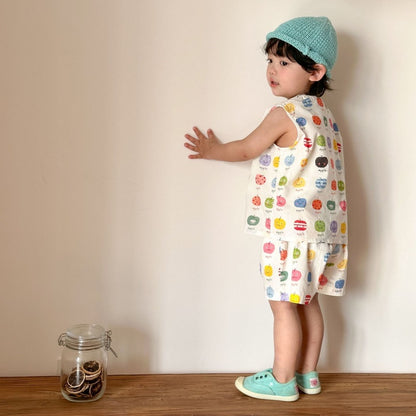 【BABY&KID】夏新作りんご総柄セットアップ、ワンピースSK104708