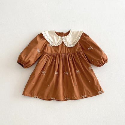 【BABY&KID】レトロ刺繍蝶結びワンピースSK011026