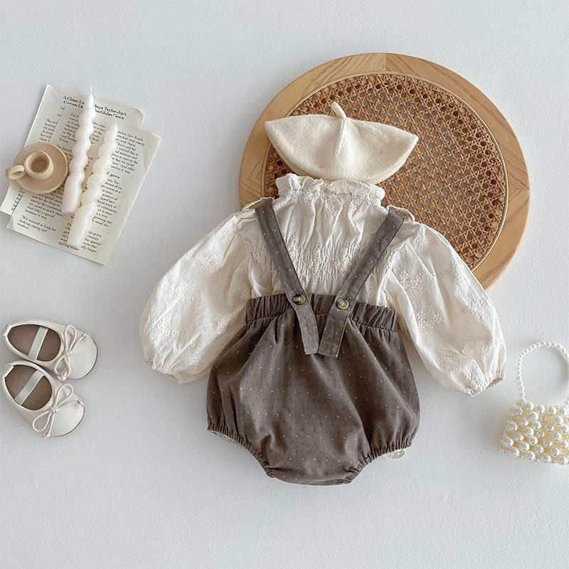 【BABY】韓国風刺繍レーストップス ＆サロペットSK11361