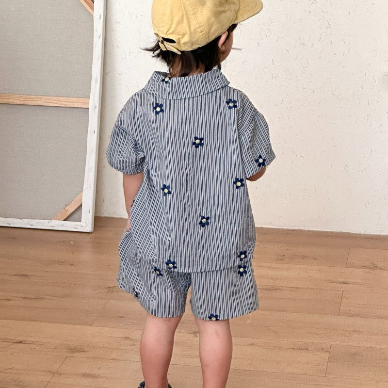 【BABY&KID】夏新作刺繍フラワーストライプセットアップ、ワンピースSK104712