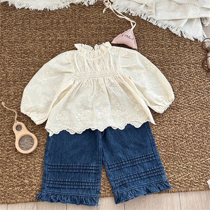 【BABY&KID】刺繍たっぷりフリルネックブラウスSK101445