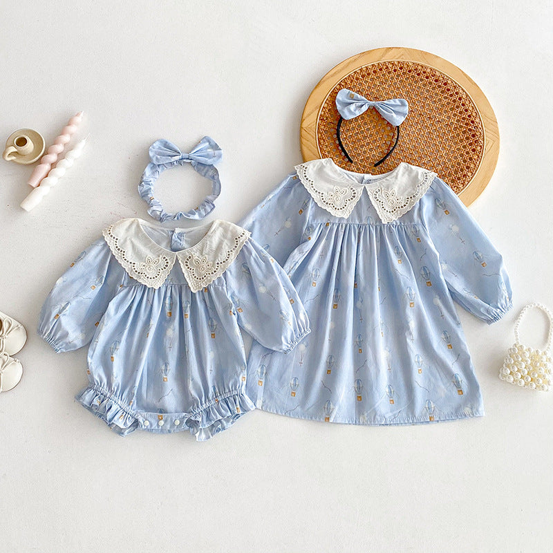 【姉妹服】バルーン刺繍襟ロンパース、ワンピースSK101116