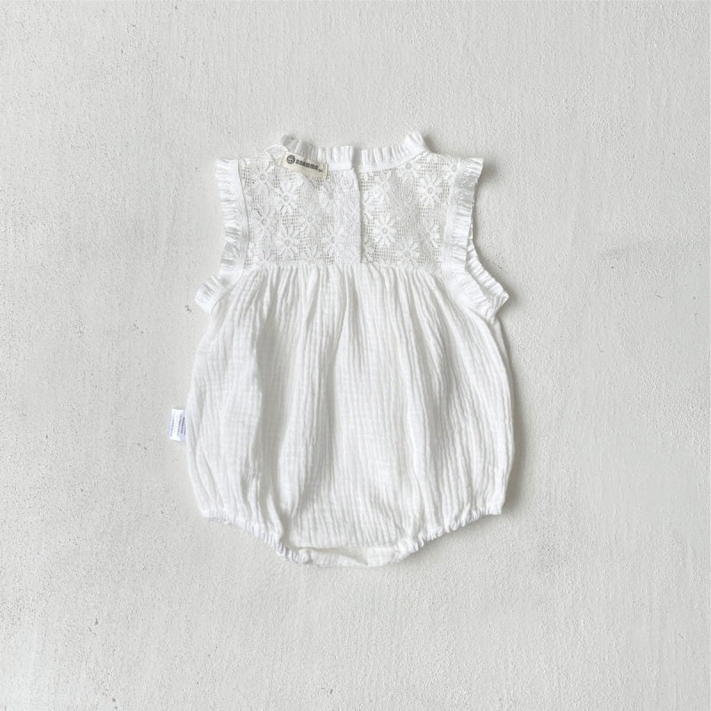 【BABY】夏新作レース切り替えシワ加工ロンパースSK106520